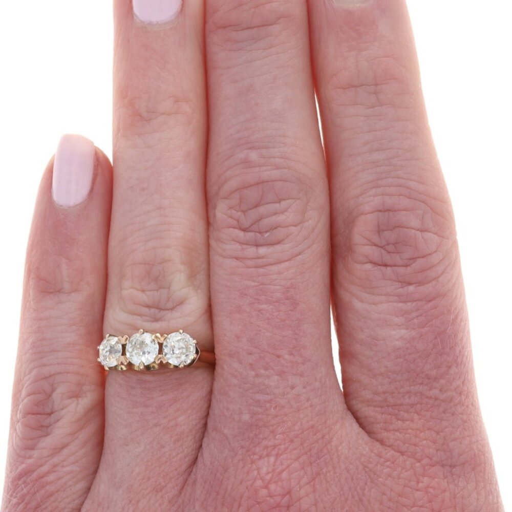 Rose Gold Diamond Victorian Three-Stone Engagement Ring 14k Mine 1.50ctw Antique - Picture 2 of 6